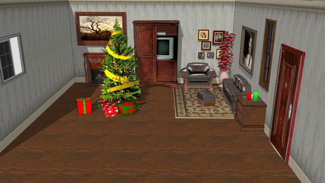 圣诞树室内房子SKP模型