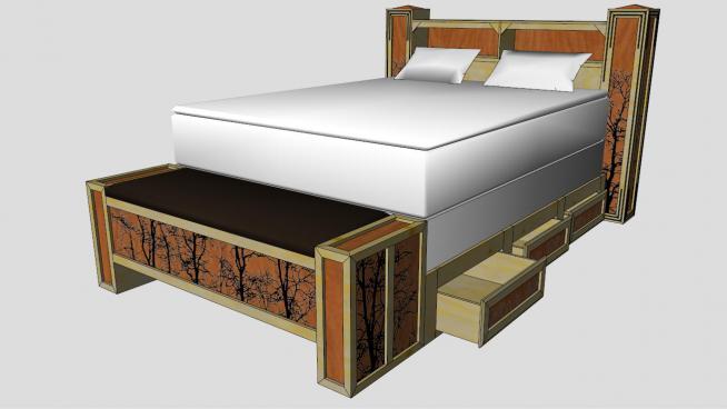 豪华双人床床铺的SKP模型设计