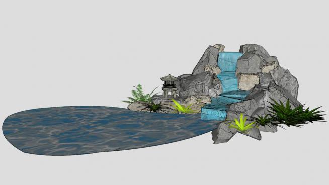 假山流水水景模型