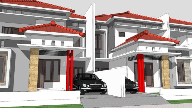 新中式联排别墅二层建筑模型