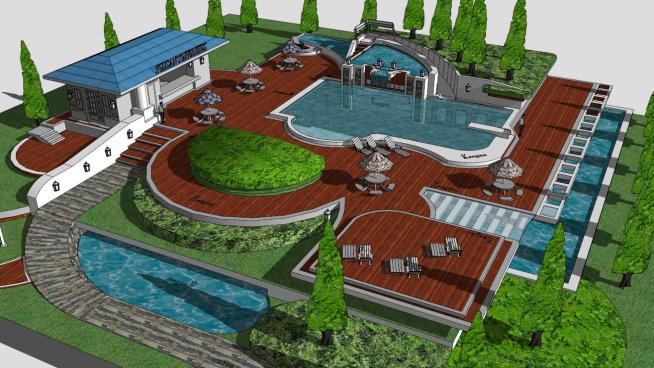 欧式游泳池景观模型I