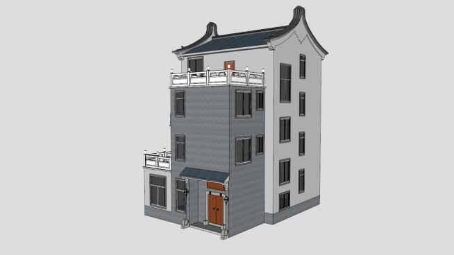 4层新中式农村别墅自建房模型