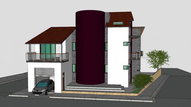 新�W式�l村�e墅房子建筑模型
