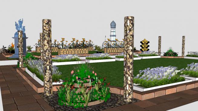 欧式花园花箱雕塑石柱模型