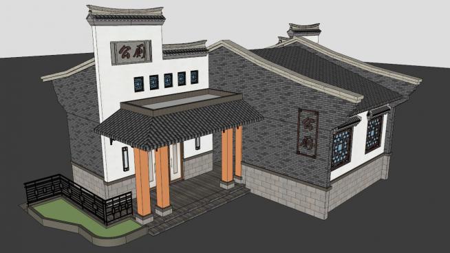 中式徽派建筑公共厕所模型