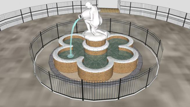 人雕塑倒水观景喷泉SU模型