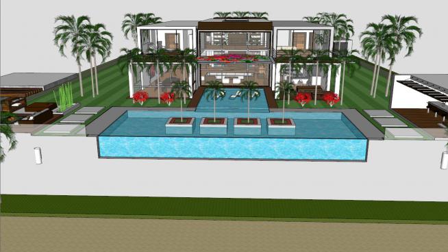 海边别墅泳池模型
