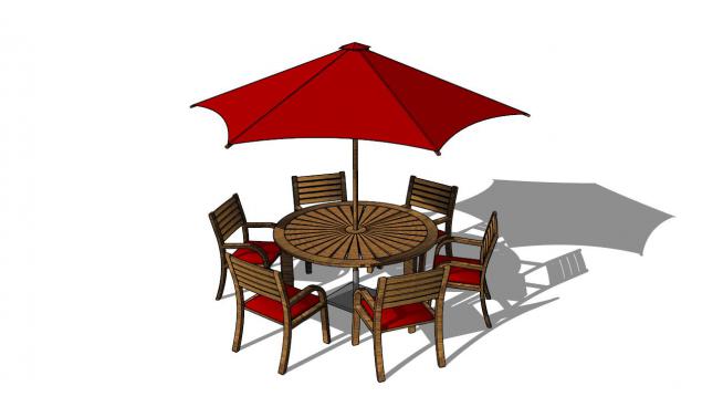 红色户外遮阳伞桌椅模型