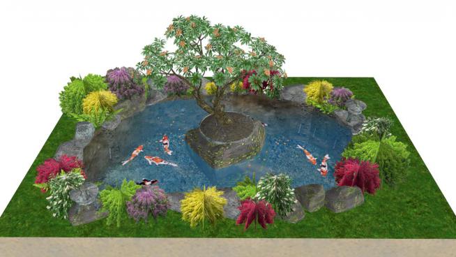 花园小鱼池景观模型