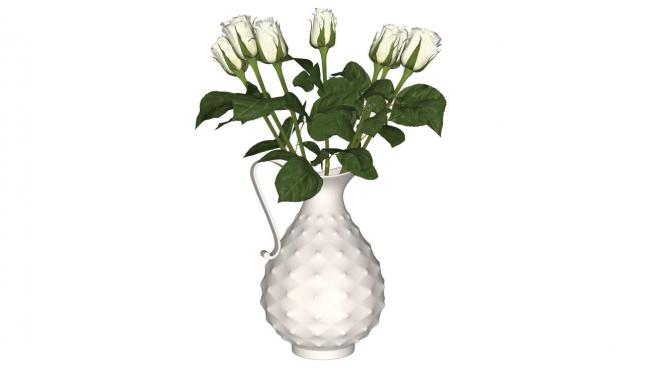 超精�白玫瑰花瓶模型