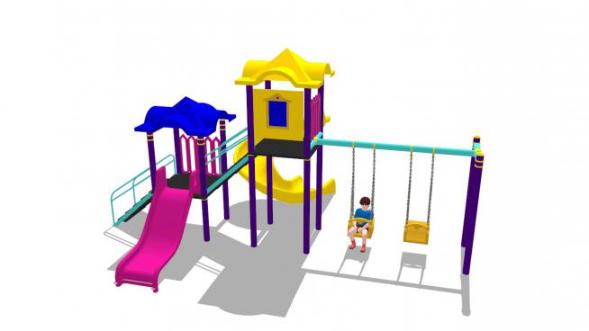 儿童游乐设施千秋滑梯一体模型