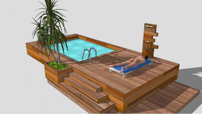 木质庭院小游泳池模型