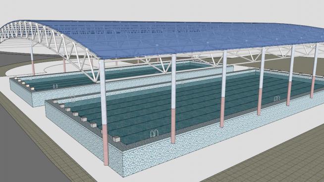 钢架棚下的游泳池SU模型