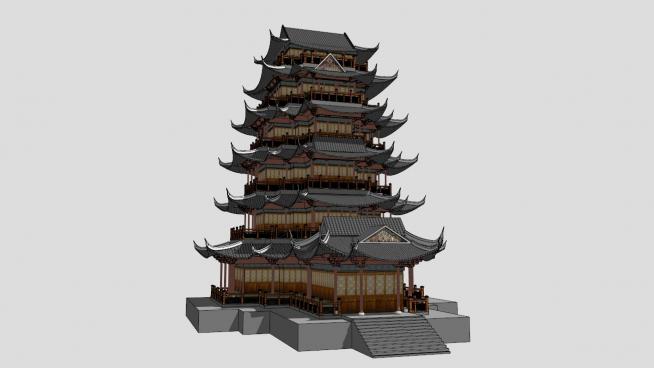 飞檐寺庙古建筑SU模型