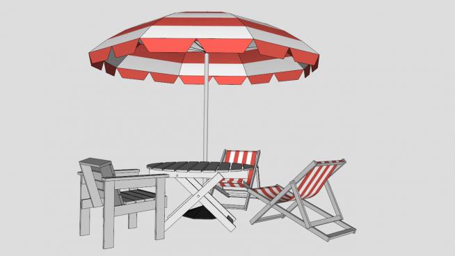 沙滩户外躺椅的SU模型（遮阳伞）模型
