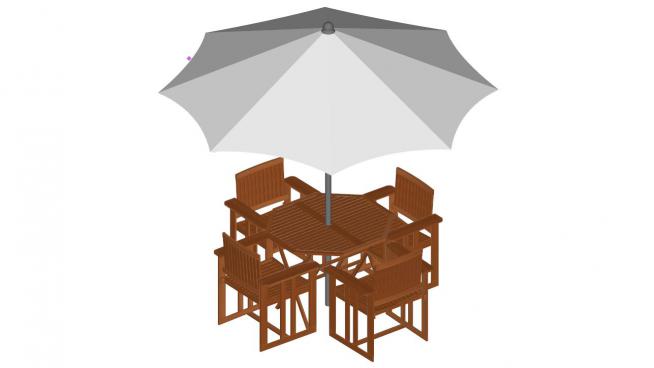 户外木质遮阳伞桌椅SU模型