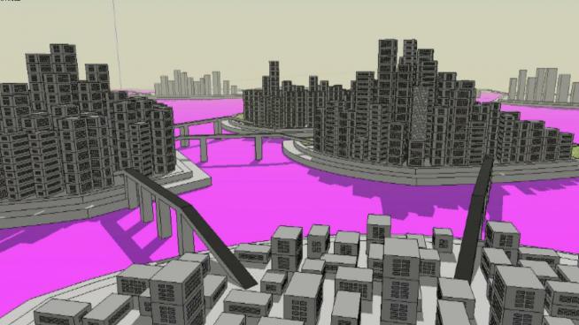 人工湖水上城市的SKP模型