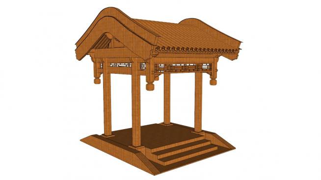 垂花�T雕刻木建筑的SKP模型