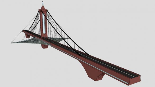大桥铁拉桥猪肝色渲染的SKP模型