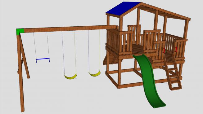 木制�和�滑梯秋千�O��SU模型