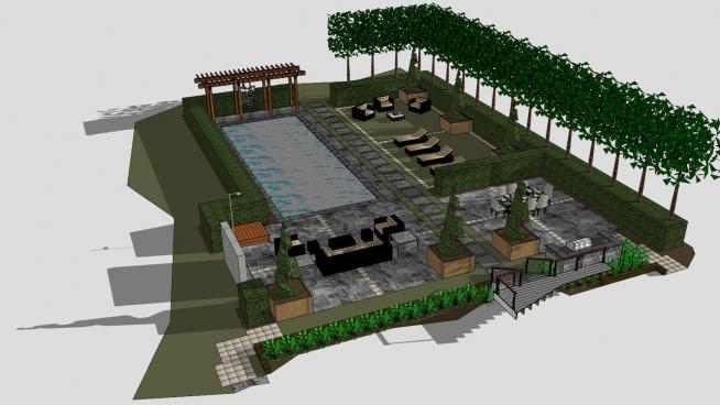 花园游泳池建筑SU模型