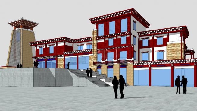 藏式碉�翘厣�地方民族SU模型