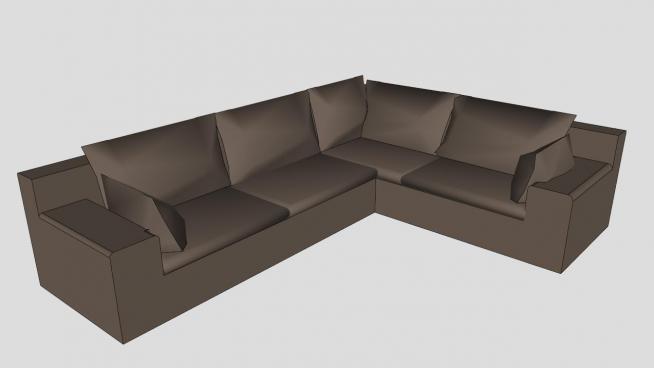 棕色沙发l型沙发SU模型