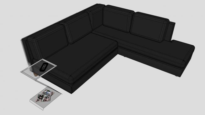 L型黑色软式沙发设计SU模型