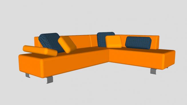 现代沙发橘色角椅多人沙发SU模型