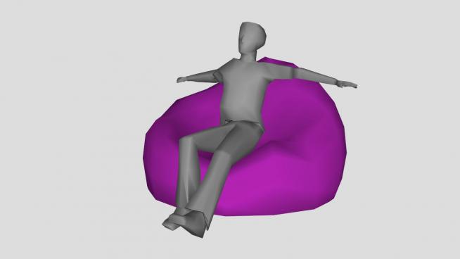 紫色懒人沙发男人坐在豆袋椅上SU模型