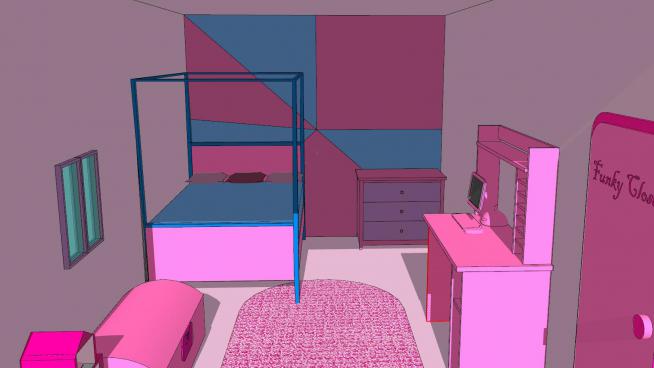 粉红色室内卧室SU模型