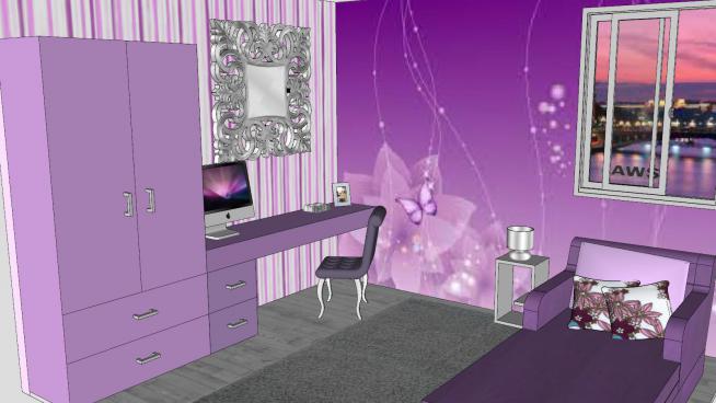 公主紫色卧室SU模型