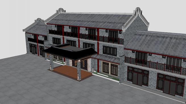 中式风格建筑酒店仿古建筑SU模型