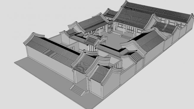�r村古建中式民居四合院SU模型