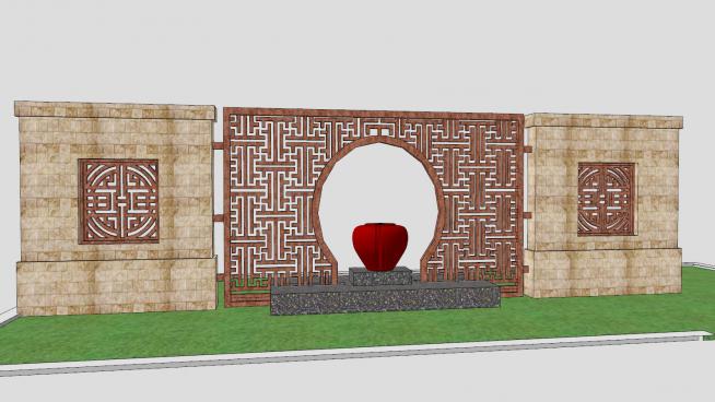 新中式景墙水景围墙SU模型