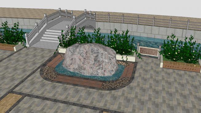 浅水池置石庭院假山石景观小品SU模型