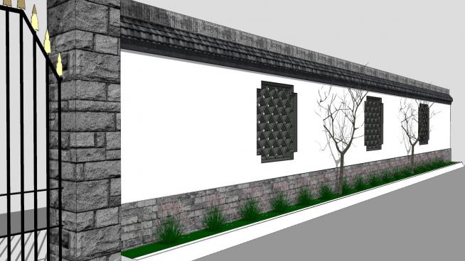 中式风格围墙景观设计SU模型