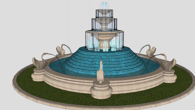 水景和��泉庭院建筑SU模型