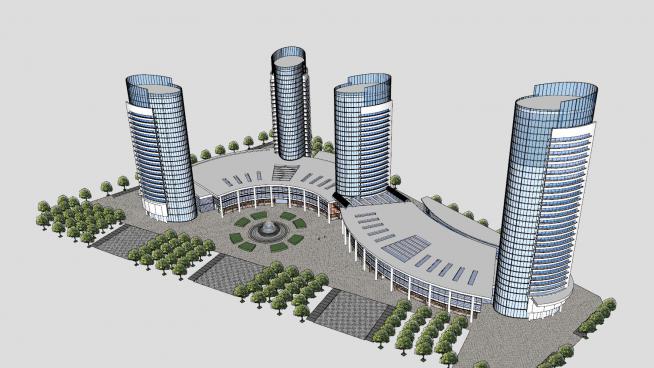 现代风格酒店办公楼会议中心综合体SU模型