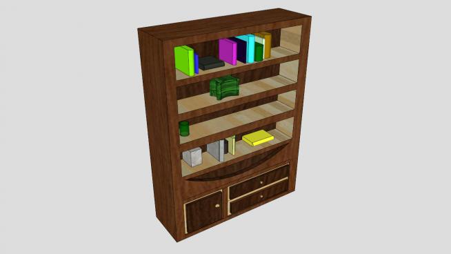 现代实木板式书柜书架SU模型