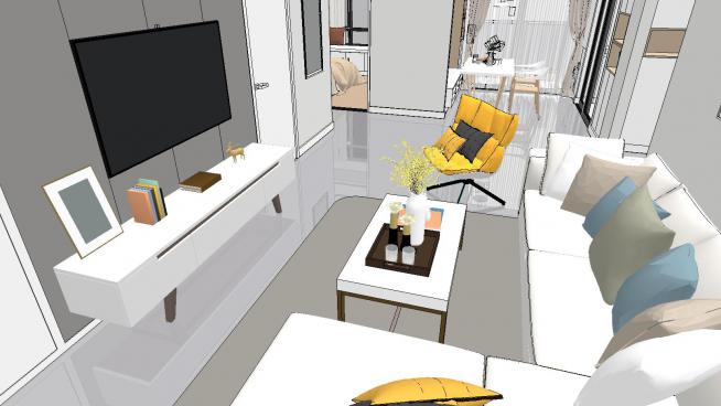 现代北欧风格整体家装客厅SU模型