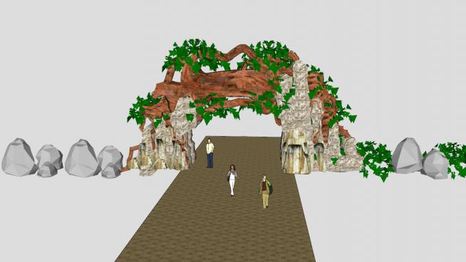 树形公园景观入口大门步行SU模型