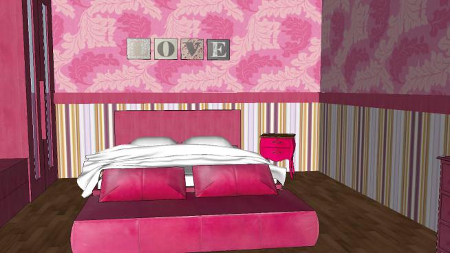 现代粉红色卧室SU模型