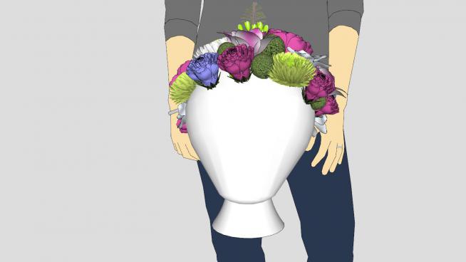 头陶瓷花卉花瓶SU模型