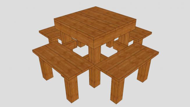 �和���木餐桌SU模型