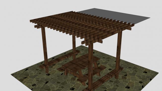 木棚下的木�|桌椅SU模型