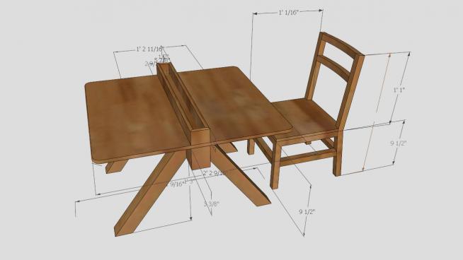 实木儿童桌椅SU模型