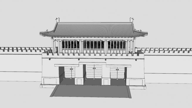中式古代城�T古代防御SU模型