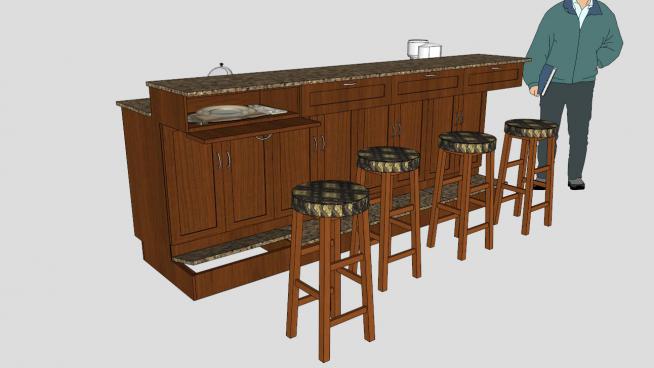 厨房实木酒吧吧台SU模型