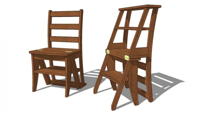 图书馆实木椅子SU模型
